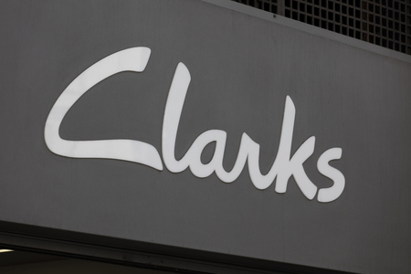 LONDON, UK - JULY 31th 2018: Clarks shoe shop store front branding on Oxford Street in central London.のeditorial素材