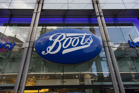 LONDON, UK - JULY 31th 2018: Boots cosmetics and pharmacy store front on Oxford Street in central London.のeditorial素材