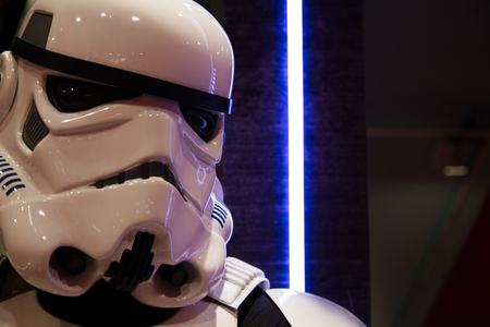 LONDON, UK - JULY 31th 2018: A Stormtrooper figure from the popular Star Wars film franchise on display in a shop in central Londonのeditorial素材