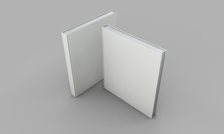 Hardback book cover mockup. White book on a grey background. 3D Renderingの写真素材