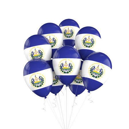 El Salvador flag bunch of balloons on string. 3D Renderingの写真素材