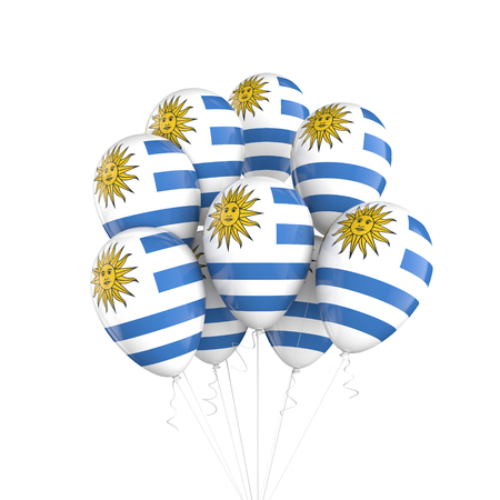 Uruguay flag bunch of balloons on string. 3D Renderingの写真素材