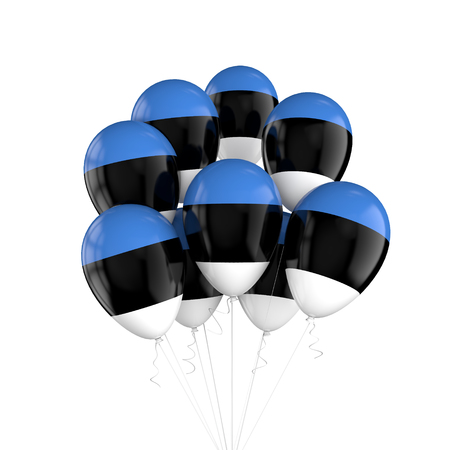 Estonia flag bunch of balloons on string. 3D Renderingの写真素材