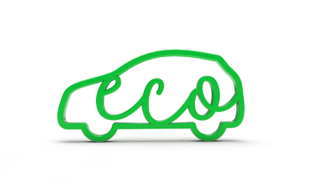 Green car outline. Concept of eco friendly transport. 3D Renderingの写真素材