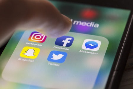 OXFORD, UK - AUGUST 22nd 2018: Social media app icons for instagram, facebook, snapchat and twitter...