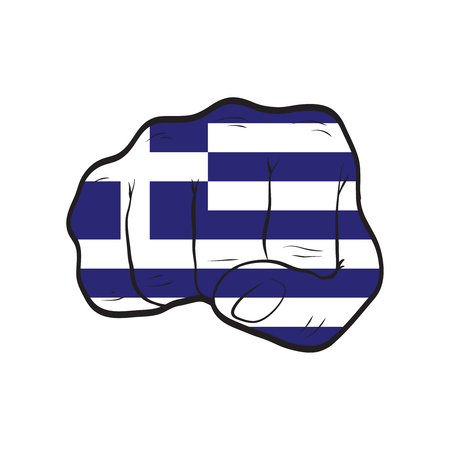 Greece flag on a clenched fist. Strength, Power, Protest conceptのイラスト素材