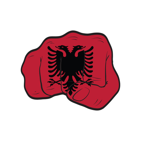 Albania flag on a clenched fist. Strength, Power, Protest conceptのイラスト素材