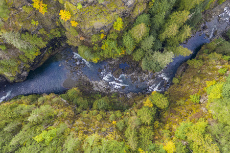 Aerial view of Elk Falls on Vancouver Island, Canadaの写真素材