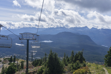 Summer ski lifts on Mount Washington, Canadaの写真素材