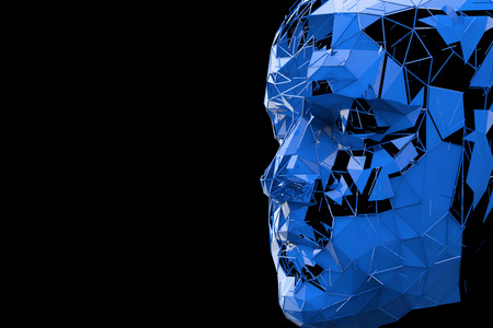 Artificial Intelligence concept. Human head made fom connected lines. 3D Rendering