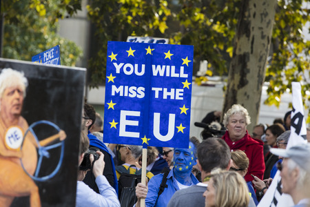 LONDON, UK - OCTOBER 20th 2018: Hundreds of thousands of people join the people's vote Anti Brexit protest march in central Londonのeditorial素材