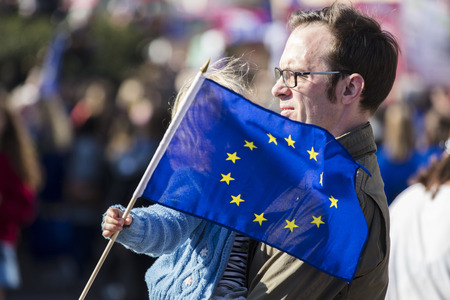 LONDON, UK - OCTOBER 20th 2018: Hundreds of thousands of people join the people's vote Anti Brexit protest march in central Londonのeditorial素材