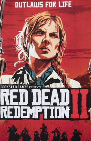 LONDON, UK - OCTOBER 24th 2018: Advert for Red Dead Redemption 2 video game made by Rockstar Games printed in a magazineのeditorial素材