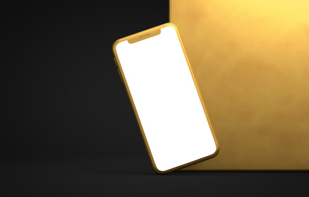 Modern frameless golden smartphone. 3D Renderingの写真素材