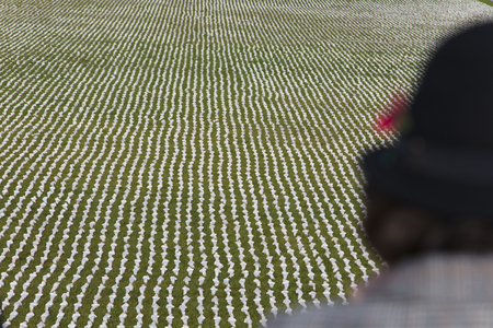 LONDON, UK - November 8th 2018: Shrouds of the somme exhibit in London. 72,396 shrouded figures represent those killed during the Battle of the Somme in 1916, but whose bodies were never recovered.のeditorial素材