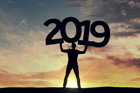 Happy new year 2019. New year resolution goals. 3D Renderingの写真素材