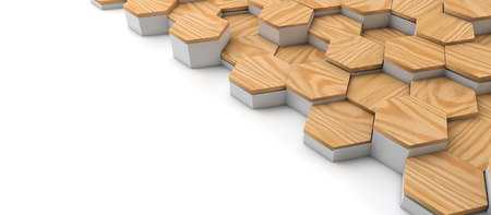 Geometric wooden hexagon pattern background. 3D renderingの写真素材