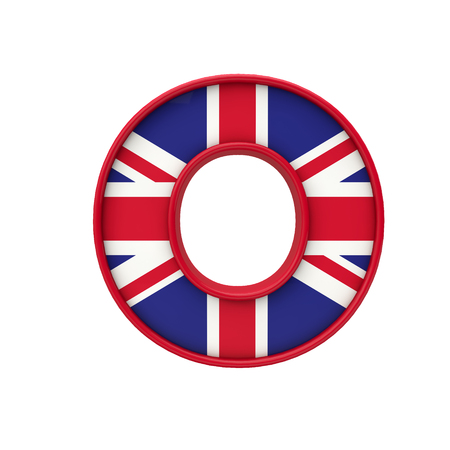 Letter O Union Jack font, Great Britain flag lettering. 3D Renderingの写真素材