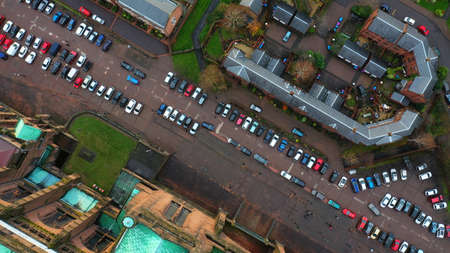 Aerial view of parked cars