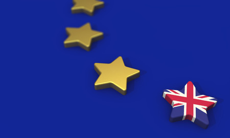 Brexit concept. European union yellow stars with great britain union jack flag. 3D Renderingの写真素材