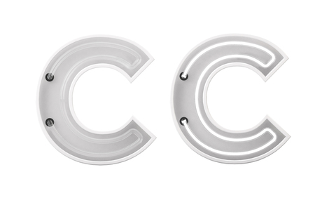White neon style light letter C. On and Off neon lettering. 3D renderingの写真素材