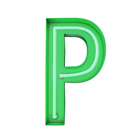 Neon style light letter P. Glowing neon Capital letter. 3D renderingの写真素材