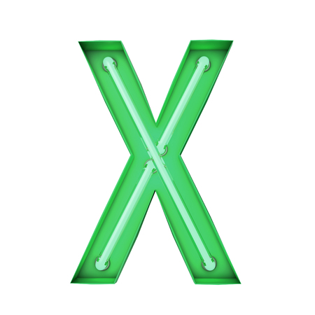 Neon style light letter X. Glowing neon Capital letter. 3D renderingの写真素材