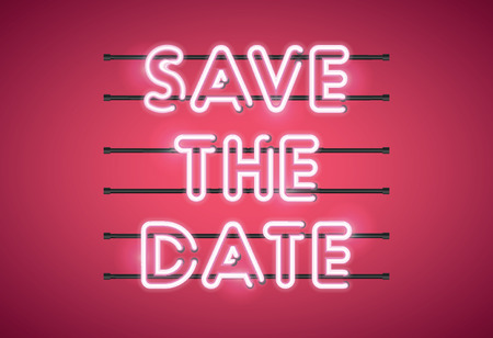 Save the Date Valentine's Day glowing neon signのイラスト素材