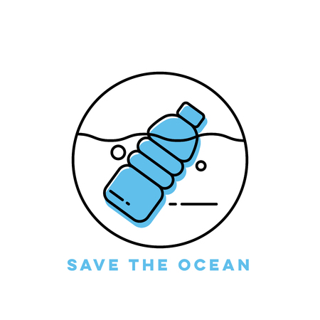 Plastic waste in the ocean concept. Sea Pollution.のイラスト素材