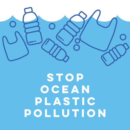 Plastic waste in the ocean concept. Sea Pollution.