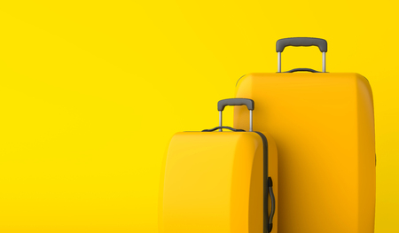Yellow travel suitcase against a yellow background. 3D Renderingの写真素材