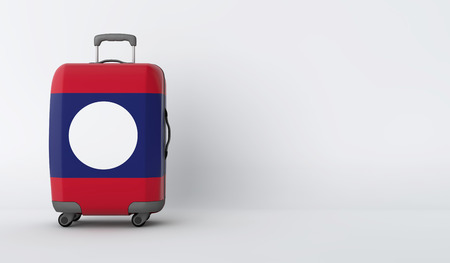 Travel suitcase with the flag of Laos. Holiday destination. 3D Renderの写真素材
