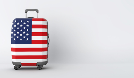 Travel suitcase with the flag of USA. Holiday destination. 3D Renderの写真素材