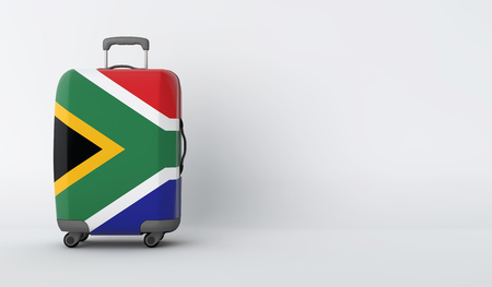 Travel suitcase with the flag of South Africa. Holiday destination. 3D Renderの写真素材