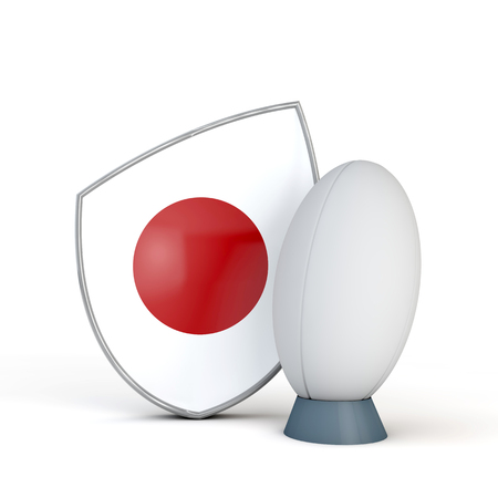 Japan rugby shield flag icon with rugby ball. 3D Renderの写真素材