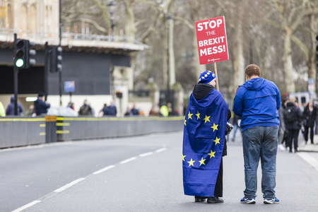 LONDON, UK - March 13, 2019: Anti brexit supporters protesting in Westminsterのeditorial素材