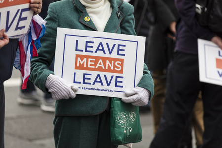 LONDON, UK - March 13, 2019: Brexit supporters campaigning to leave the EUのeditorial素材