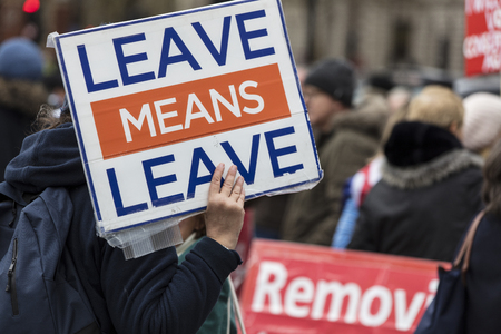 LONDON, UK - March 13, 2019: Brexit supporters campaigning to leave the EUのeditorial素材