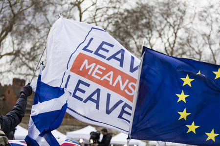 LONDON, UK - March 13, 2019: Brexit supporters campaigning to leave the EUのeditorial素材
