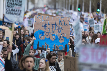 LONDON, UK - March 15, 2019:Thousands of students and young people protest in London as part of the youth strike for climate marchのeditorial素材