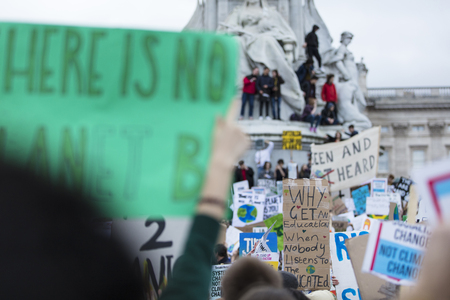 LONDON, UK - March 15, 2019:Thousands of students and young people protest in London as part of the youth strike for climate marchのeditorial素材