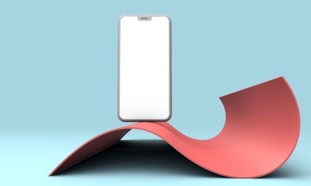 Modern smartphone blank screen template. Trendy mockup scene. 3D Rendering