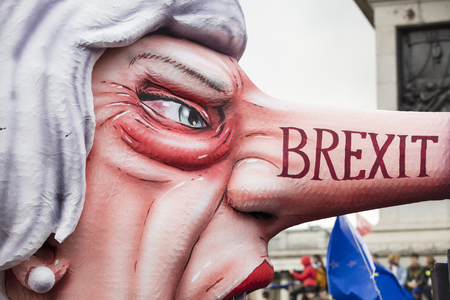 LONDON, UK - March 23rd, 2019: A political satire sculpture of Theresa May made by artist Jacques Tilly at the Put it to the People March in Londonのeditorial素材