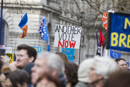 LONDON, UK - March 23rd 2019:  Anti Brexit supporters on a Peoples vote political march in Londonのeditorial素材