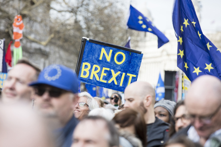 LONDON, UK - March 23rd 2019:  Anti Brexit supporters on a Peoples vote political march in Londonのeditorial素材