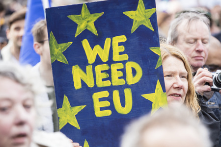 LONDON, UK - March 23rd 2019:  Anti Brexit supporters on a Peoples vote political march in London