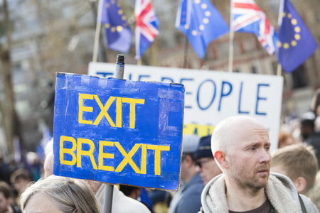 LONDON, UK - March 23rd 2019:  Anti Brexit supporters on a Peoples vote political march in Londonのeditorial素材