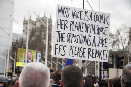 LONDON, UK - March 23rd 2019:  Anti Brexit supporters on a Peoples vote political march in Londonのeditorial素材