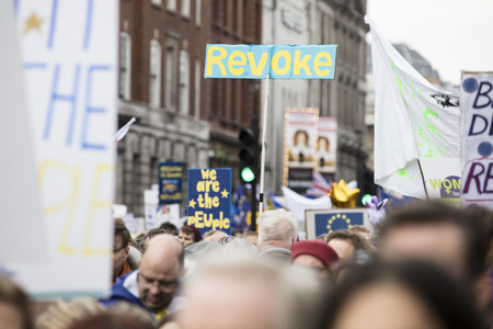LONDON, UK - March 23rd 2019:  Anti Brexit supporters on a Peoples vote political march in Londonのeditorial素材