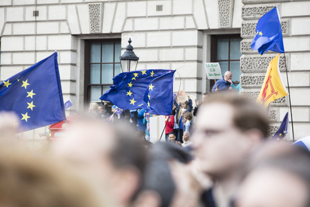 LONDON, UK - March 23rd 2019: Crowds of anti brexit supporters on a Peoples vote political march in Londonのeditorial素材